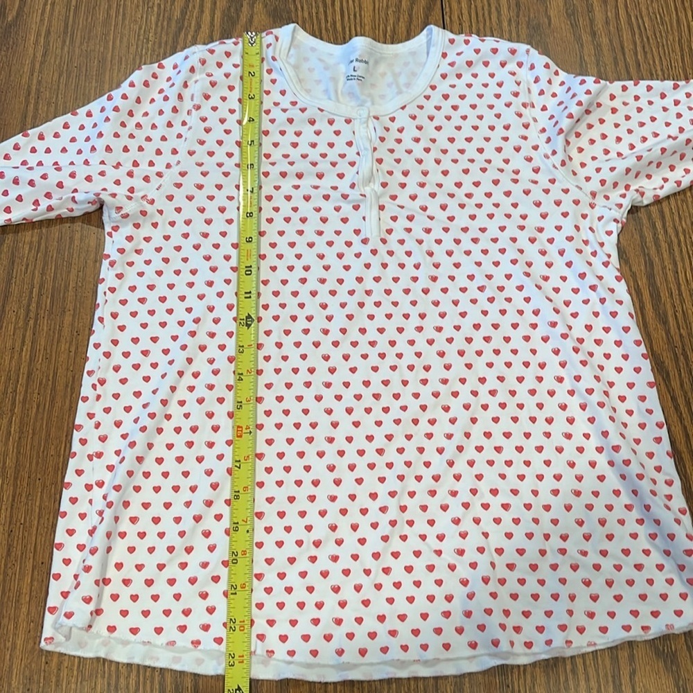 Roller Rabbit White Pajama Top with Pink Heart Design large 100% Pima Cotton - Picture 5 of 6